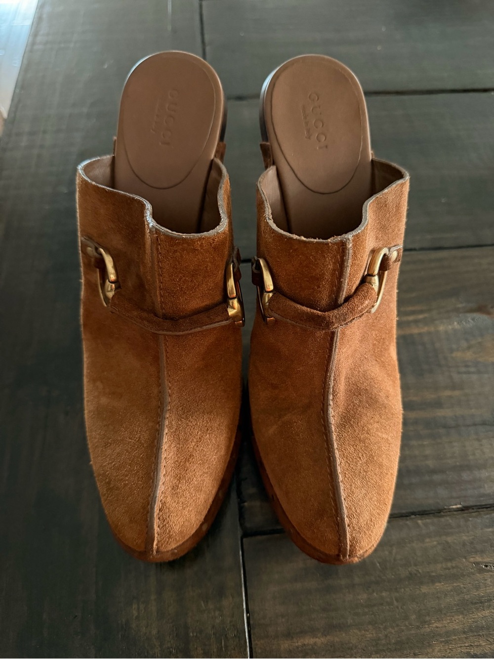 Gucci Brown Suede Horsebit Mule Loafers
